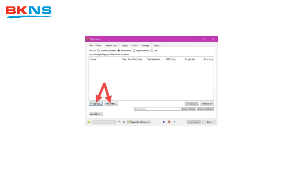 Thêm ảnh cần chèn logo hàng loạt khi giao diện XnConvert hiện lên (bỏ logo)
