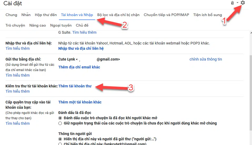 Thực hiện Thêm tài khoản thư