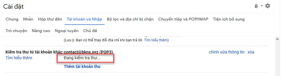 Hiển thị đang đồng bộ email
