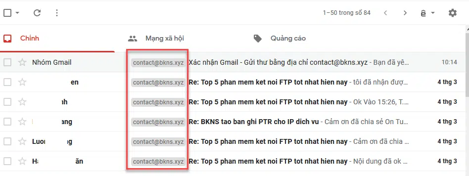 Các email sẽ được đồng bộ vào hộp thư đến