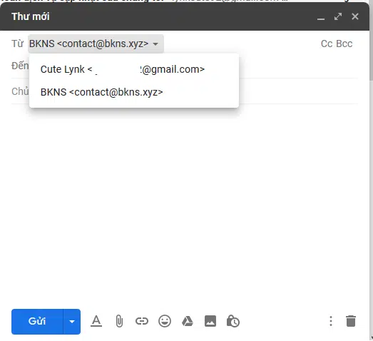 Lựa chọn email gửi đi
