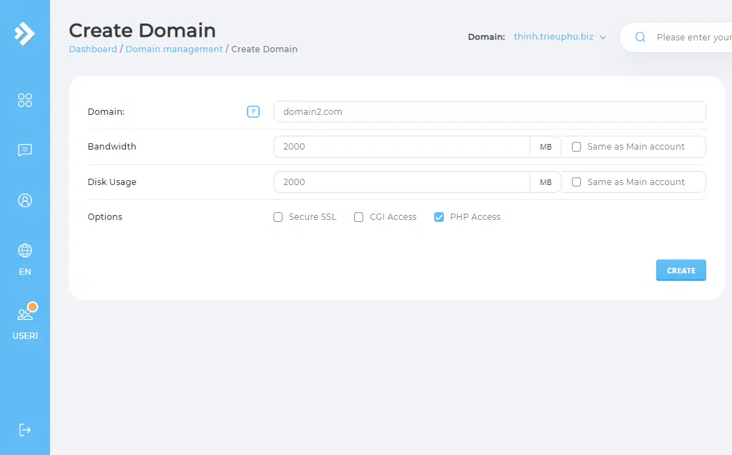 Nhập các thông tin của domain