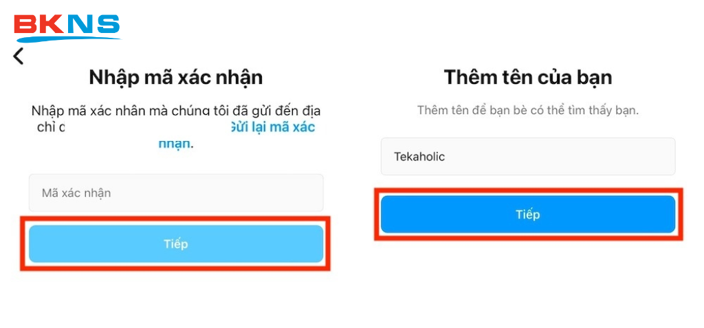 Nhập mã OTP và thêm tên vào