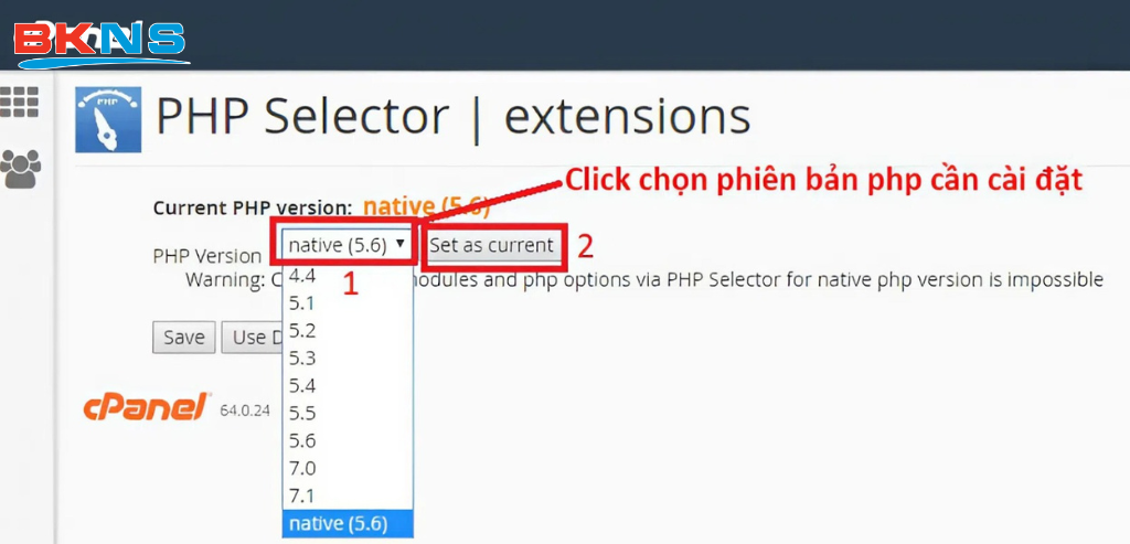 Chọn Select version PHP phù hợp