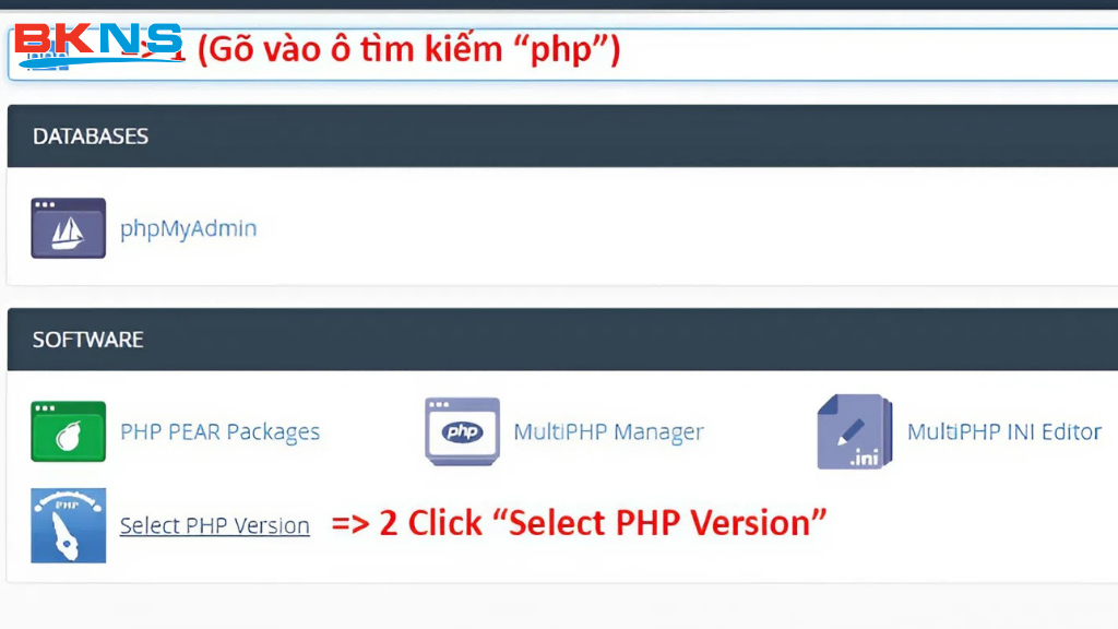 Click “Select PHP Version” trong tab Software and Services