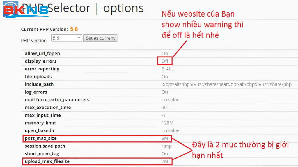 Giao diện cửa sổ PHP settings ( hình 2)