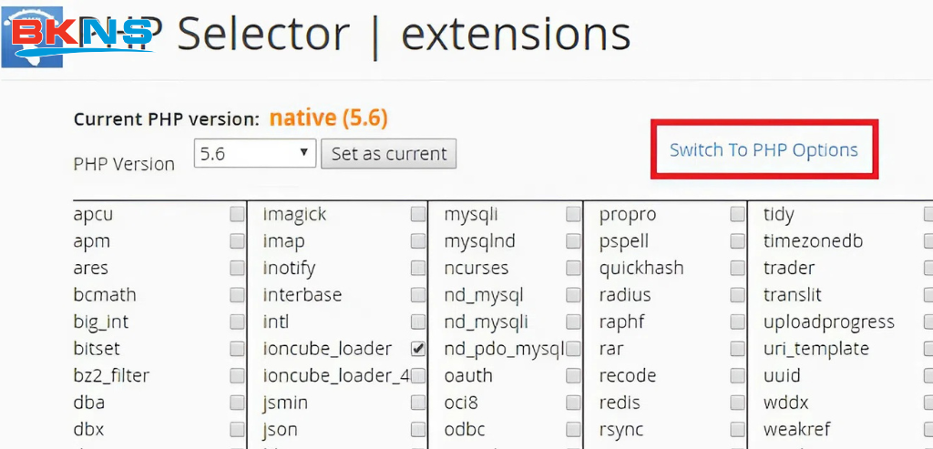 Giao diện cửa sổ PHP Settings