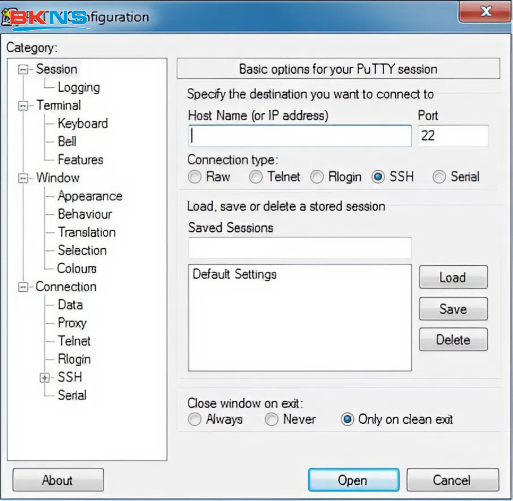 Mở chương trình PuTTY vừa tải về để cài đặt