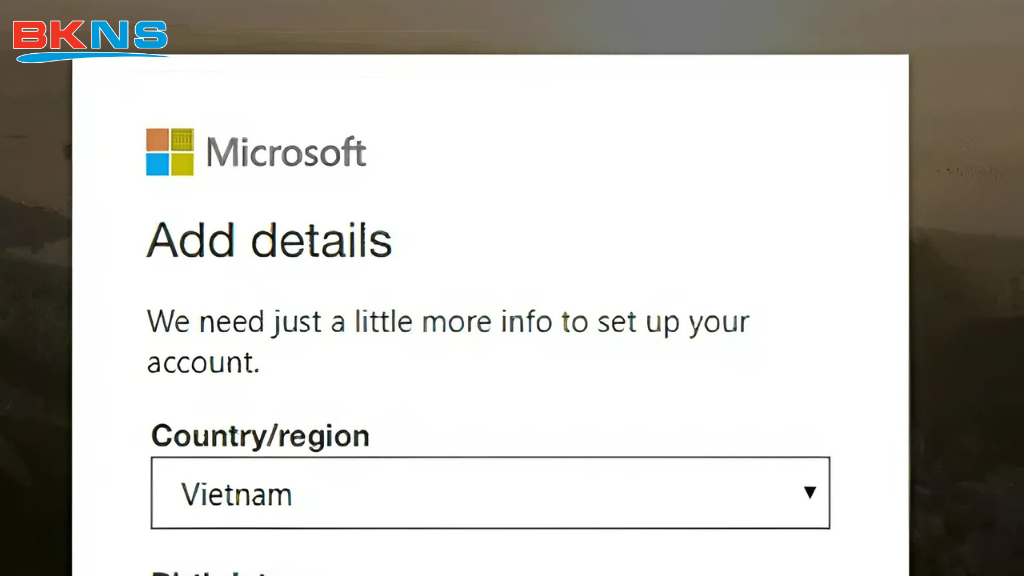 Hoàn thiện thông tin cá nhân đăng ký tài khoản outlook
