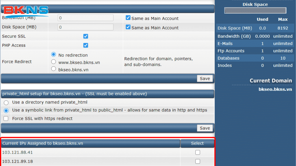 Kiểm tra lại các IP đã được add cho tên miền
