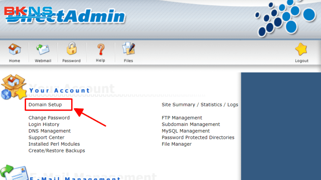 Chọn vào phần Domain Setup