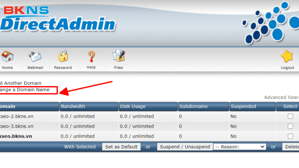 Chọn mục Change a Domain Name
