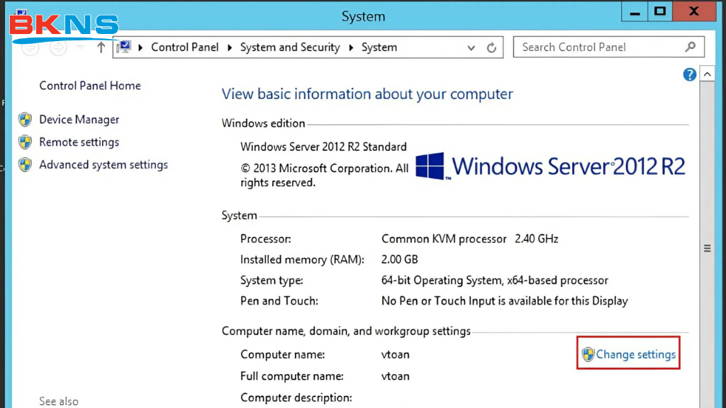 Chọn Change Settings