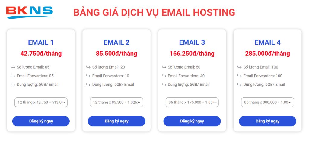 Bảng giá Email Hosting tại BKNS