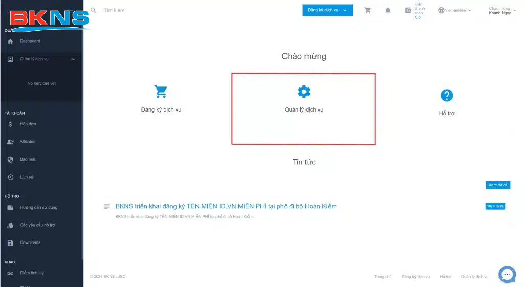 Chọn Quản lý dịch vụ