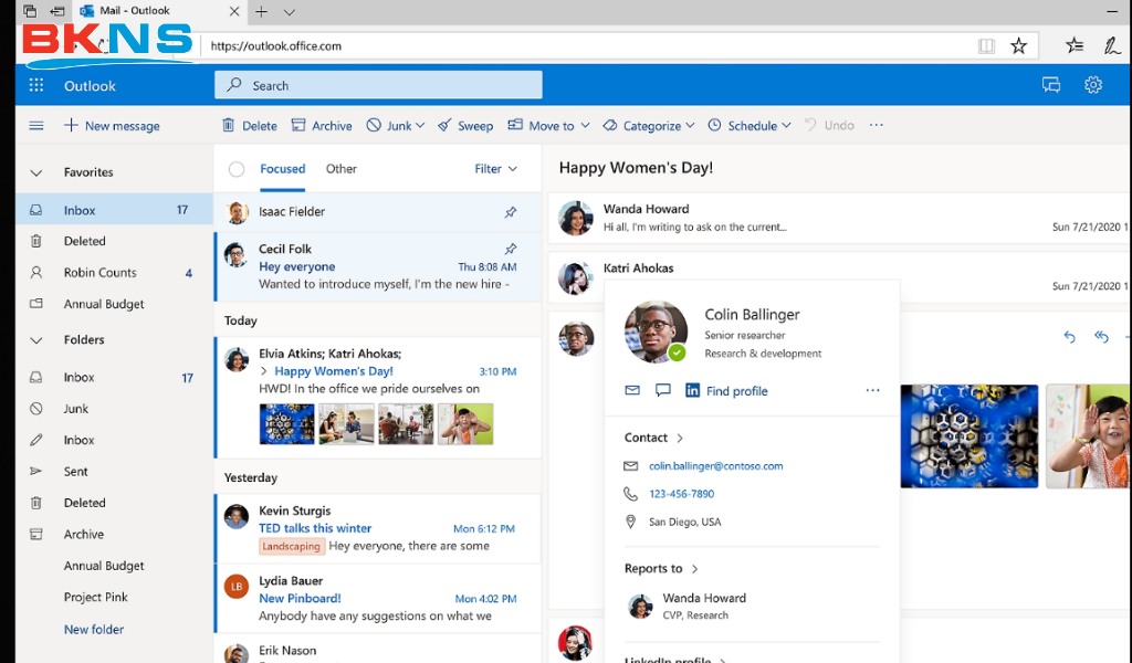 giao diện email outlook