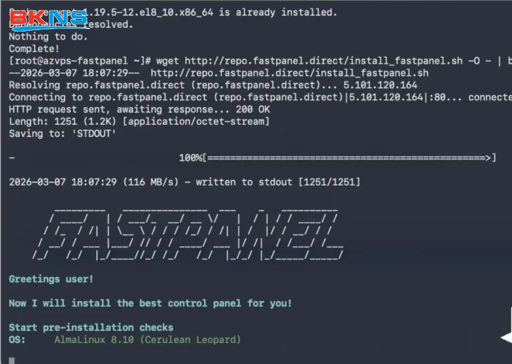 Chạy lệnh cài đặt FastPanel tự động