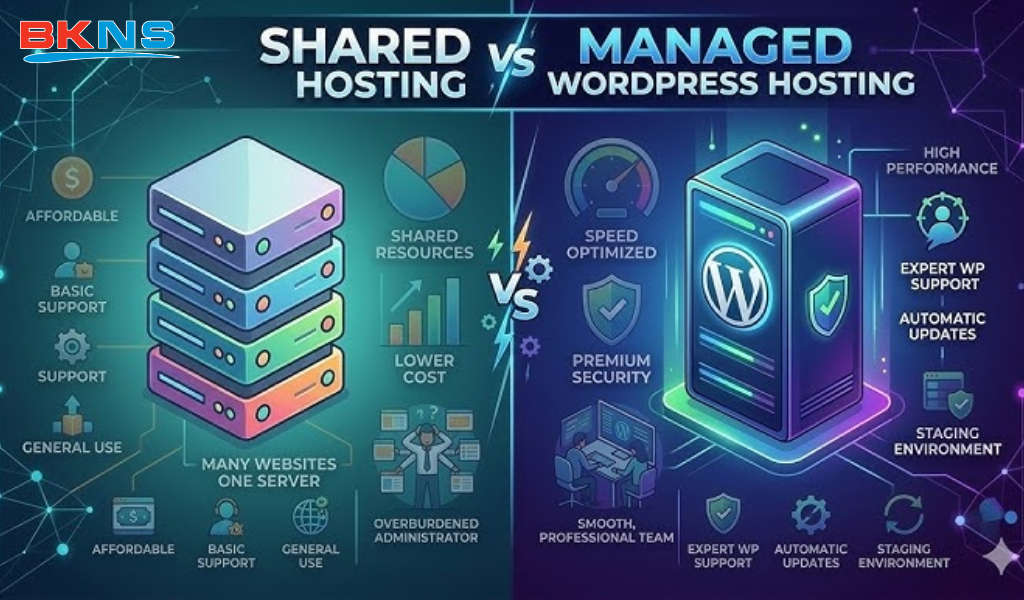 Bảng so sánh giữa Managed WordPress Hosting vs Shared Hosting