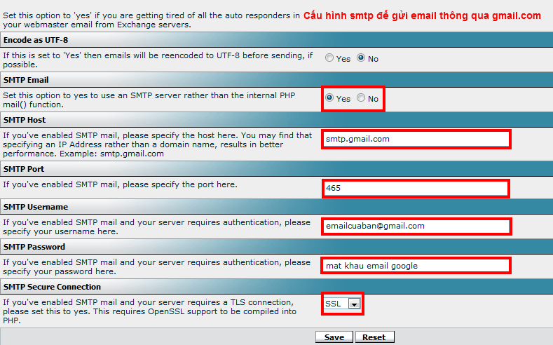 phpbb email settings for gmail