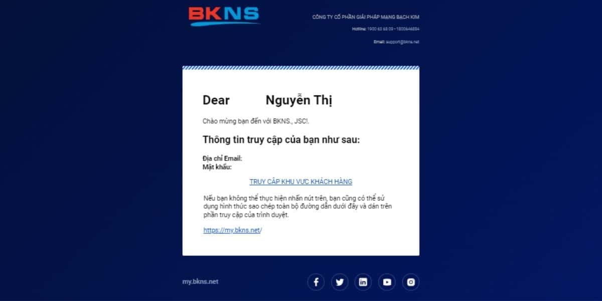 Thông tin khách hàng được gửi cùng đường dẫn qua email