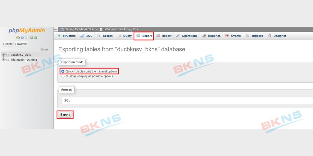 Thực hiện Export Database