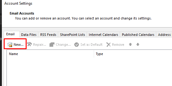 Truy cập phần Email, chọn New