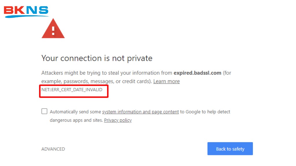 Lỗi NET::ERR_CERT_DATE_INVALID
