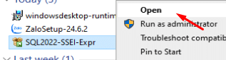 Chọn file SQL2022-SSEI-Expr.exe và nhấn Open