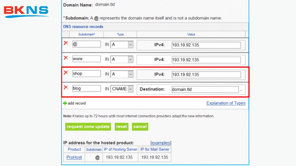 Tạo subdomain trỏ về domain chính