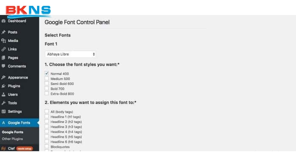 Google Font Control Panel