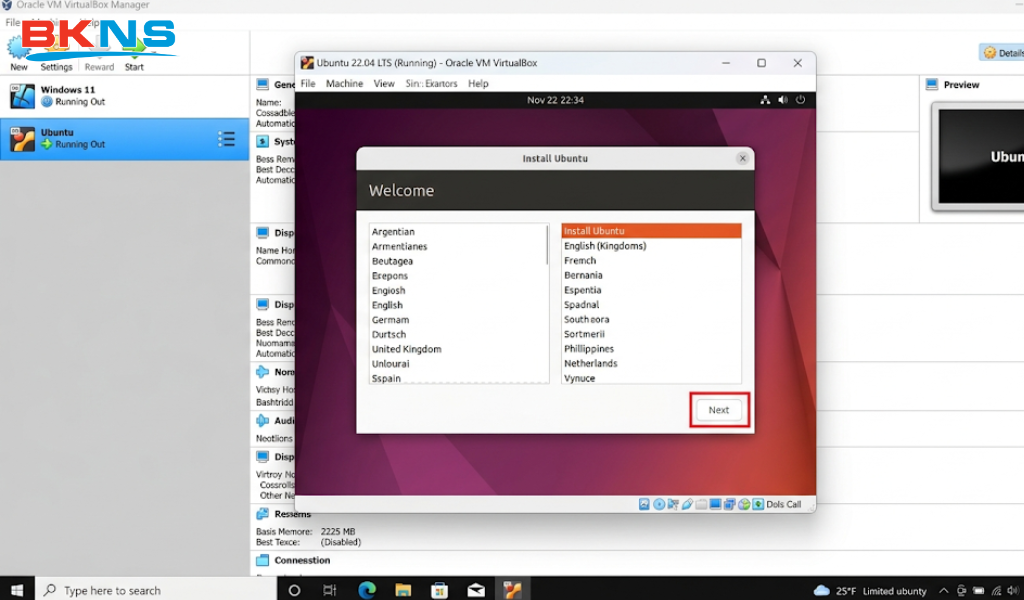 Khởi động máy ảo và bắt đầu cài Ubuntu