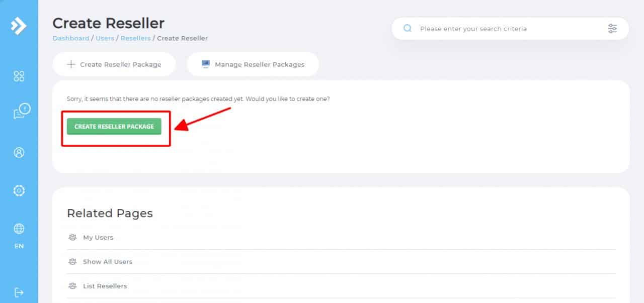 Create Reseller Package trước khi tạo Reseller