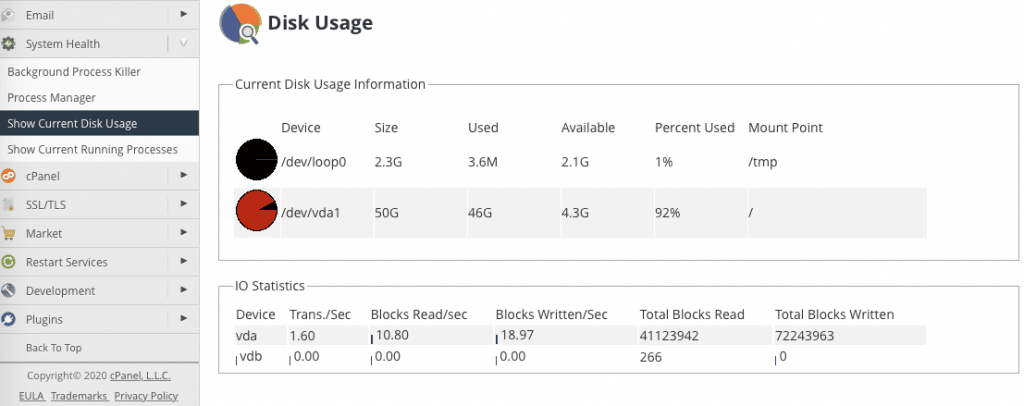 Cpanel full disk