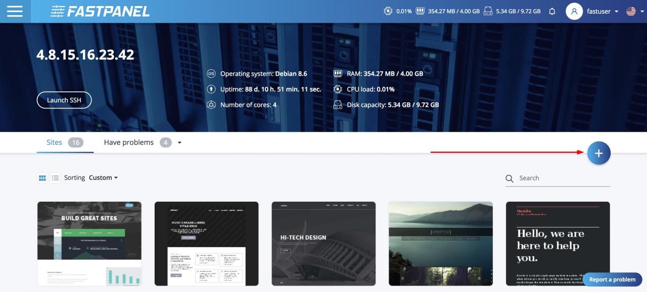 Tạo website bằng FastPanel