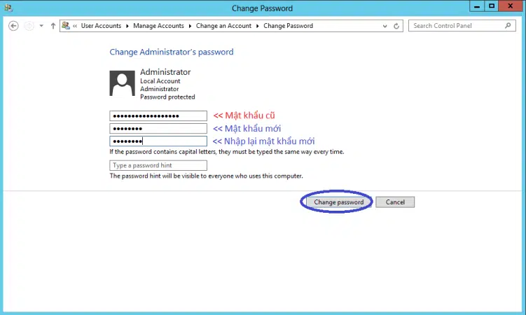 Click vào Change password 