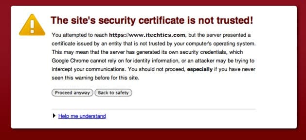 The sites security certificate is not trusted