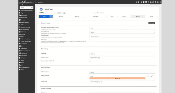 cách cài đặt WordPress bằng Softaculous