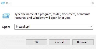 Vào Run rồi vào tiếp cmd nhập dòng chữ inetcpl.cpl
