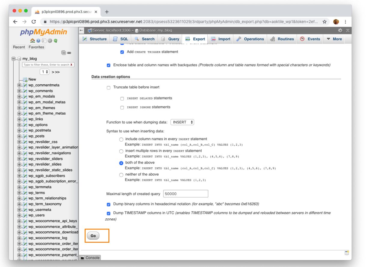 Backup database MySql bằng phpMyAdmin 6