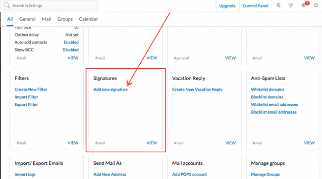 Các bước tạo chữ ký trong Zoho Mail 1
