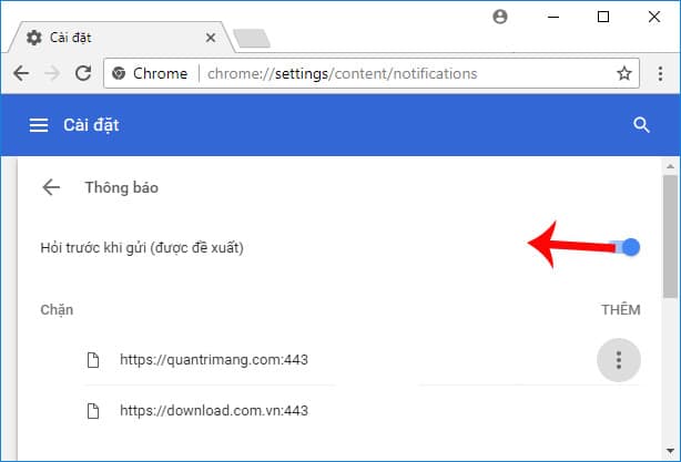 Chặn thông báo từ trang web trên trình duyệt Chrome