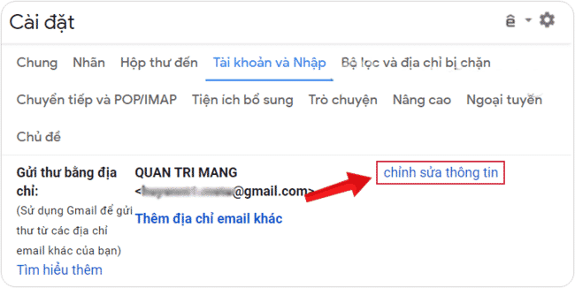 Chỉnh sửa thông tin và đổi tên email