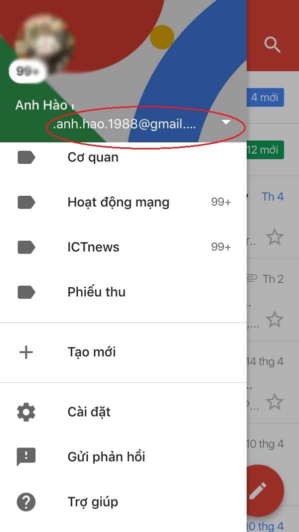 Chọn vào phần ghi tài khoản bạn đang sử dụng