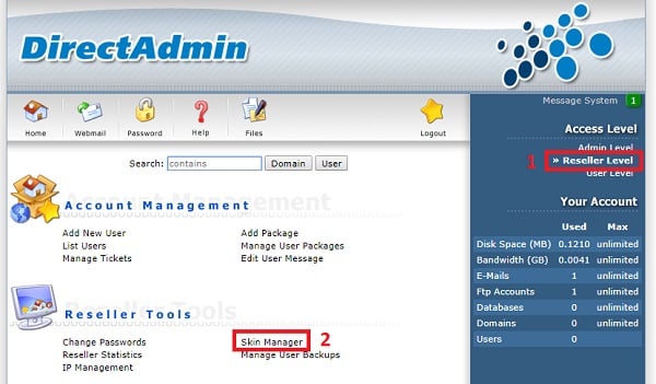 Chuyển về Reseller Level và click “Skin Manager”