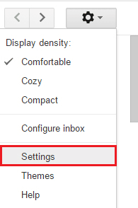 đăng nhập gmail, sau đó click vào biểu tượng hình răng cưa ở góc cùng bên phải chọn Setting 