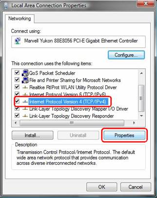 Để sửa đổi địa điểm IP, lựa chọn Internet Protocol Version 4 (TCP/IPv4) tiếp sau đó lựa chọn Properties