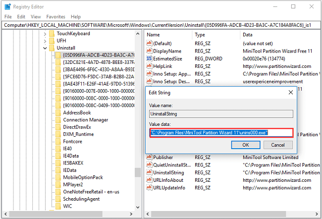 Gỡ bỏ phần mềm không có trong Control Panel Win 10 trong Registry Editor 1
