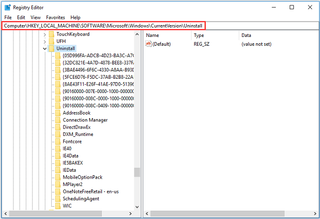 Gỡ bỏ phần mềm không có trong Control Panel Win 10 trong Registry Editor