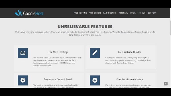 Hosting free của Googiehost