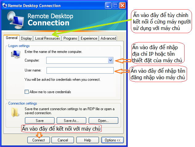Cách sử dụng remote desktop connection trên Window XP 4